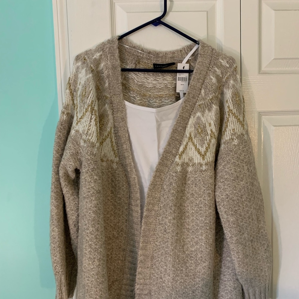 Lane Bryant Beige, Cream and Gold Fair-Isle Cardigan Sweater